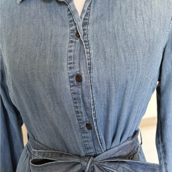 Washed Blue Denim Shirt Dress with Self-Tie Belt - Picture 2 of 5